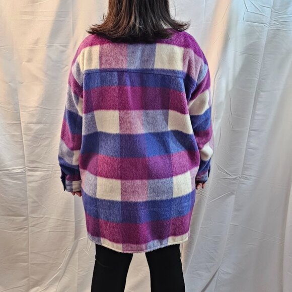 Maurices XL oversized bright violet and fuchsia pink plaid Shacket - Picture 2 of 9